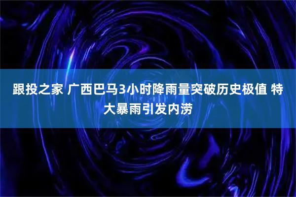 跟投之家 广西巴马3小时降雨量突破历史极值 特大暴雨引发内涝